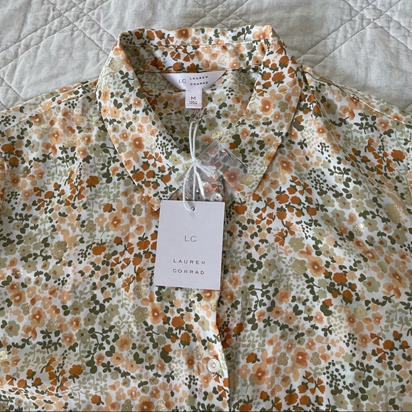 NWT LC Lauren Conrad Micro Floral Tie Front Long Sleeve Button Up Blouse Size M - Picture 5 of 13